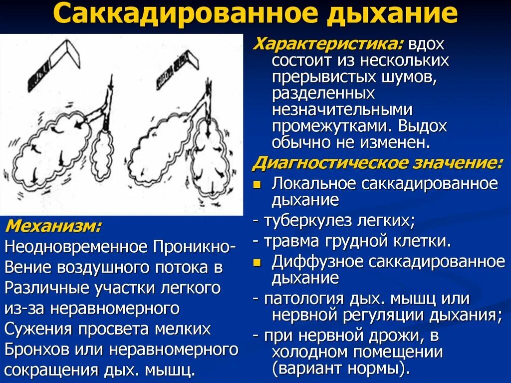 Что значит жесткие легкие. Саккадированное дыхание. Саккадированное дыхание выслушивается:. Саккадированное везикулярное дыхание. Саккадированное (прерывистое) дыхание.