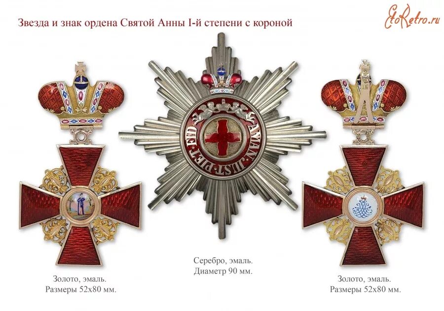 Российские императорские ордена. Звезда ордена св. Анны 1-й степени. Звезда ордена Святой Анны с мечами. Орден Святой Анны 3-й степени.