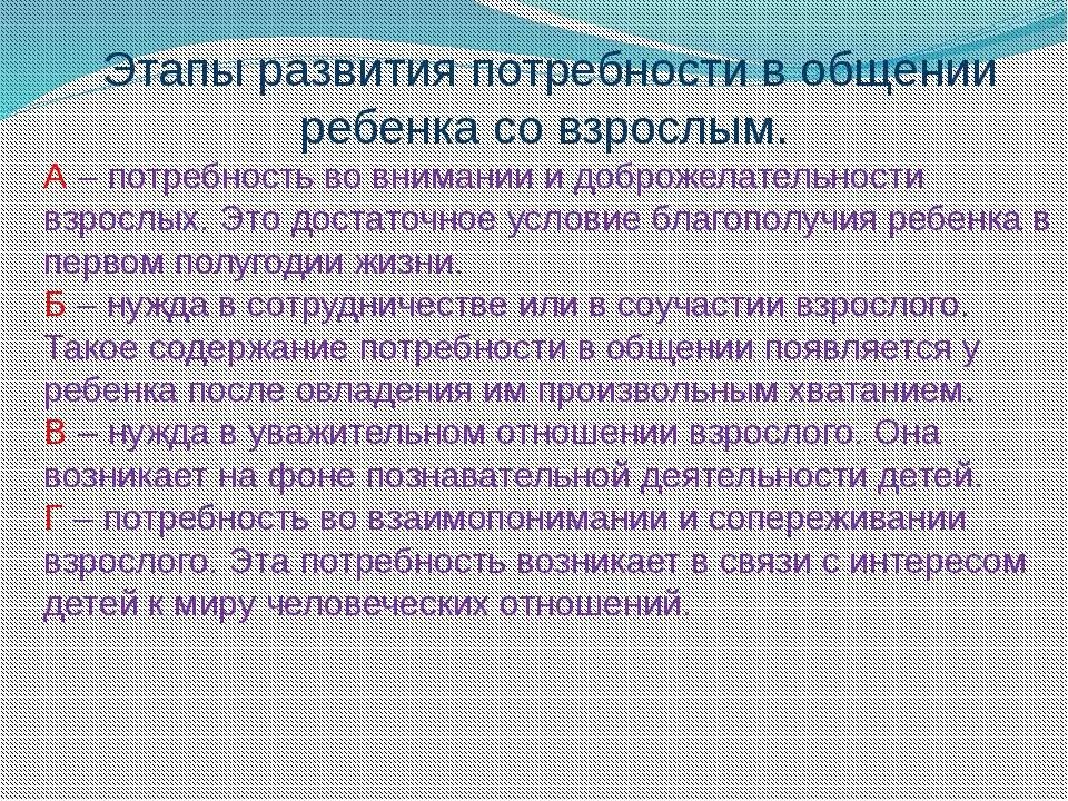 Потребность в общении дошкольников. Этапы развития общения ребенка со взрослым. Этапы развития потребности в общении ребенка со взрослым. Роль взрослого в общении с ребенком. Потребности дошкольников в общении.