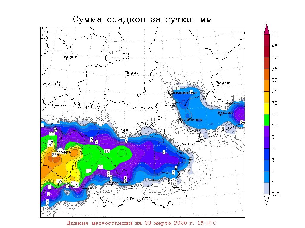 Карта осадков красный