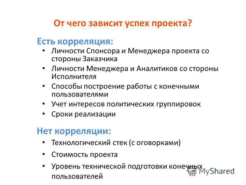 Успешность проекта зависит от