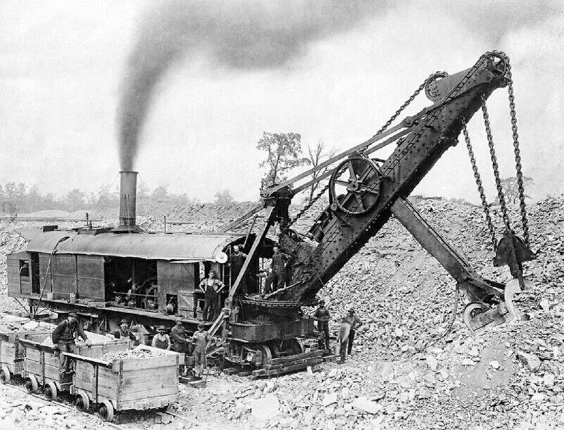 Первая строительная техника. Паровой экскаватор Бьюсайрус. Паровой экскаватор Путиловец. Паровые экскаваторы 19 века.