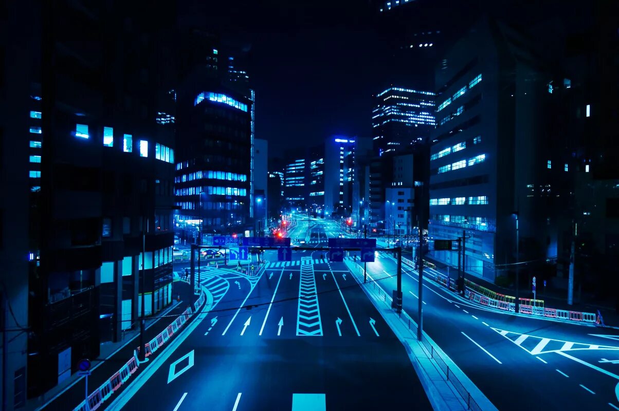 Blue street. Город ночью. Неоновый город. Синий неон. Эстетика ночного города.