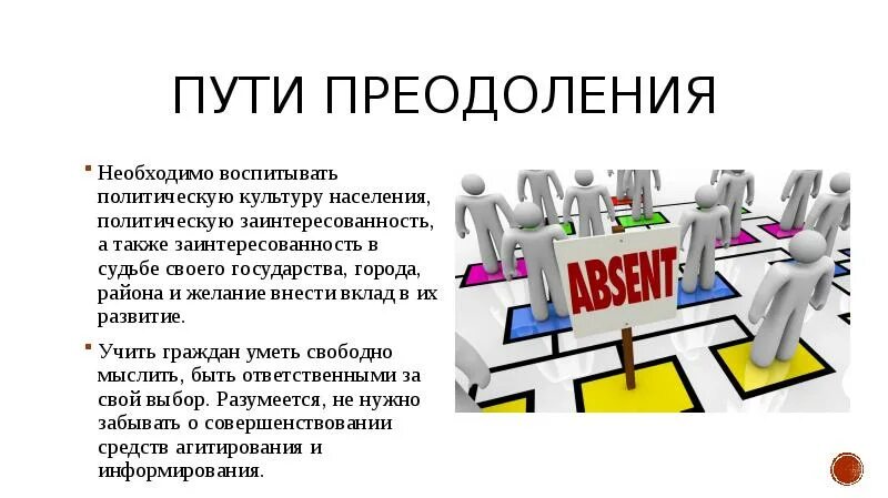 Абсентеизм конформизм. Пути преодоления абсентеизма. Способы преодоления политического абсентеизма. Способы преодоления абсентеизма в государстве. Абсентеизм среди молодёжи.