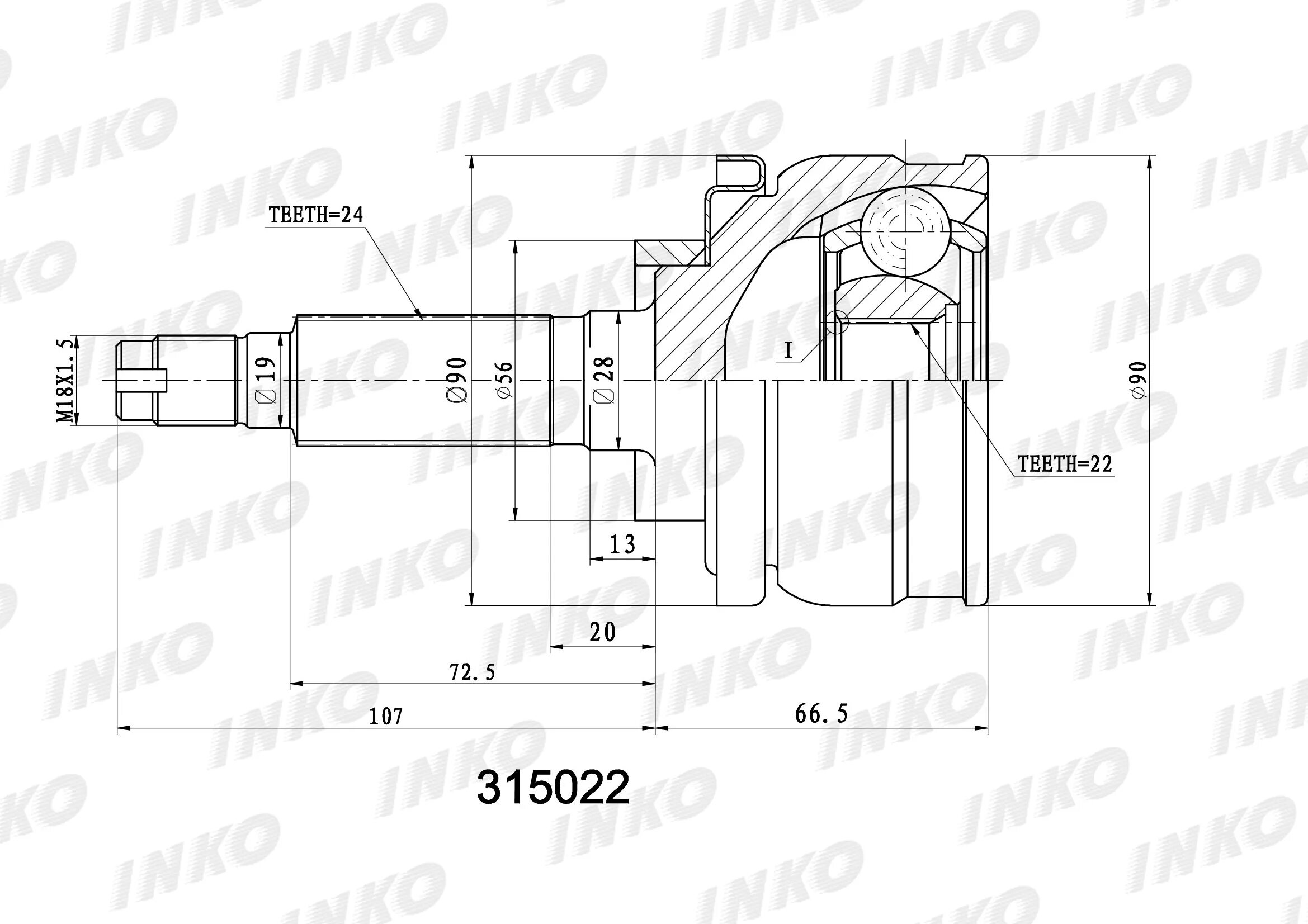 Размер шруса шевроле. Шрус внешний 24/22 Inko 315022. Шрус внешний 26/22 Inko 319022. Шрус наружный Нива Шевроле 24 шлица. Шрус наружный 2121 22 шлица.