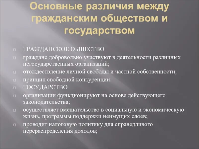 Чем отличается общество от организации. Отличие общества от государства. Различия гражданского общества и государства. Гражданское общество и государство отличия. В чем различие гражданского общества и государства.