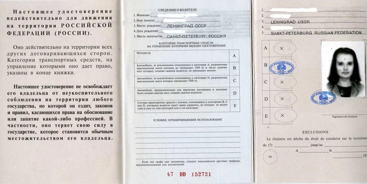 Замена водительского удостоверения иностранного государства на российское. Образец международных водительских прав.