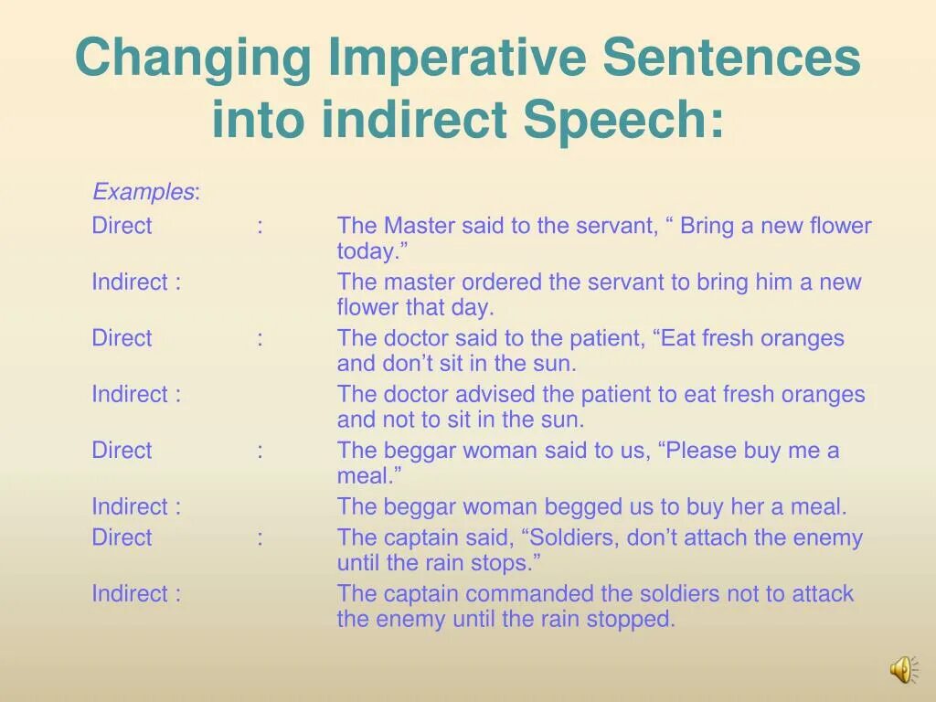 Change the following into indirect speech. Direct indirect Speech imperative sentences. Imperative sentences. Imperative sentences reported Speech. Indirect Speech imperative.