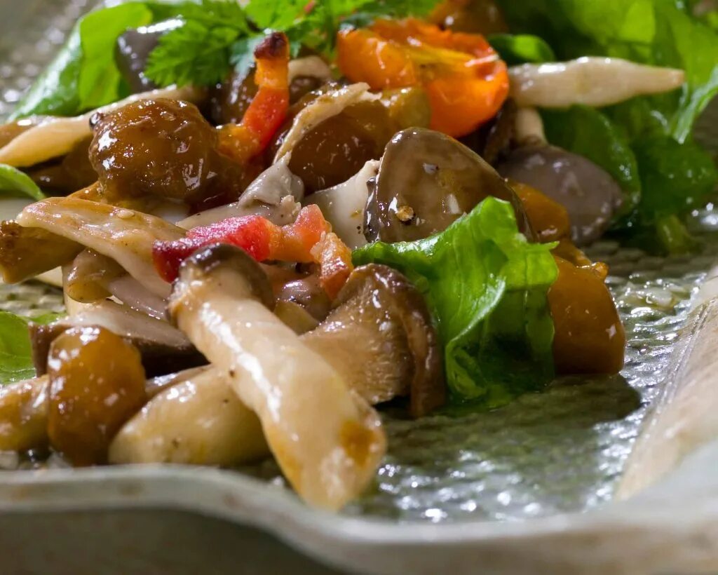 Грибной салат из опят. Салат с грибами опятами. Теплый салат с курицей и грибами. Салат с солеными опятами.
