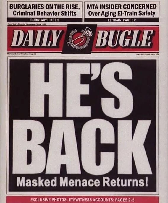 If s i s back. Daily Bugle logo. Daily Bugle font.