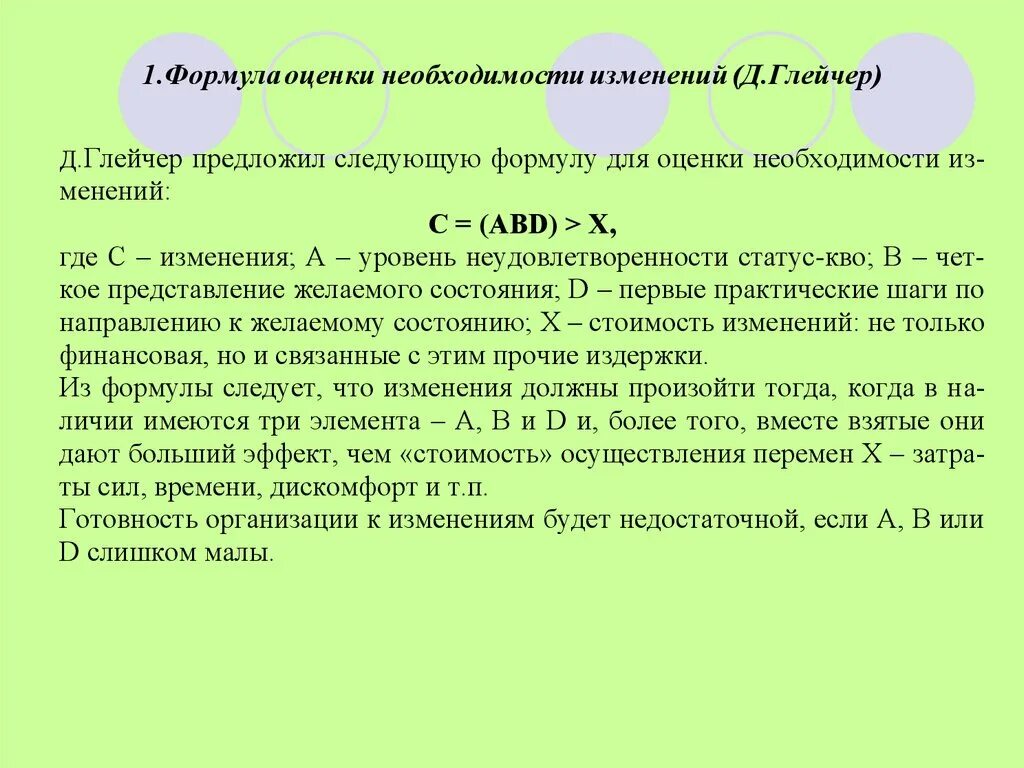 Определение необходимости изменения. Формула Глейчера. Формула изменений Глейчера. Формулу перемен д.Глейчера. Формула перемен Бекхарда Глейчера.