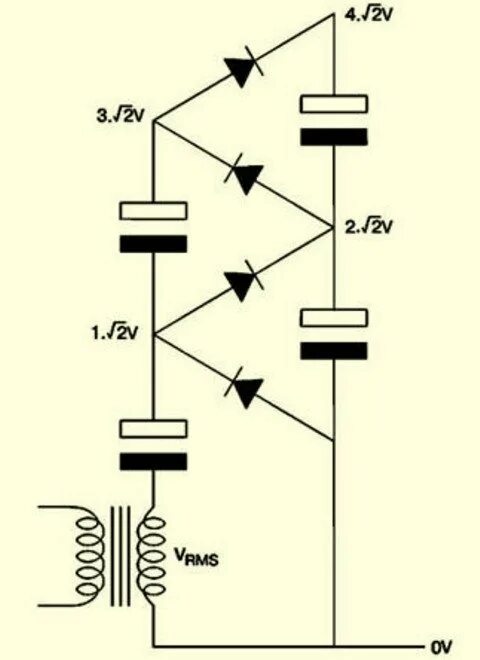 Схема умножителя напряжения на диодах и конденсаторах. Схема умножителя напряжения постоянного тока. Умножитель постоянного напряжения схема. Схема умножения напряжения на диодах и конденсаторах.