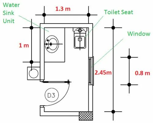 Bathroom Window Plans. WC for disabled Plan. Bathroom Plan for disabled people.