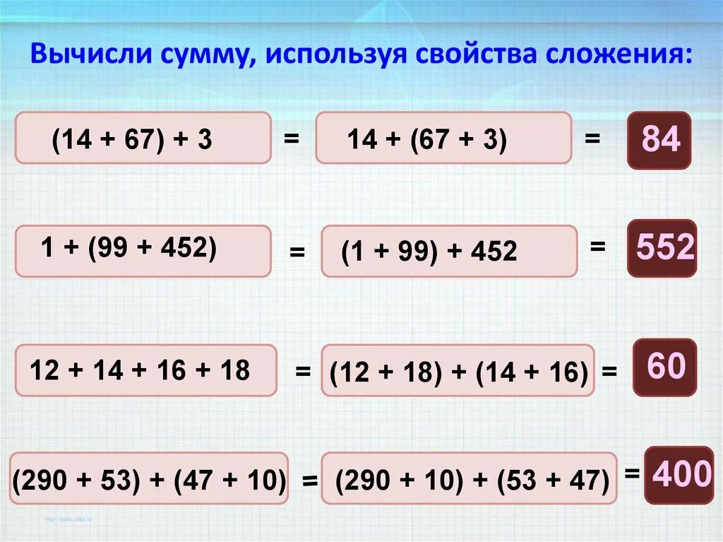 Свойства сложения 2 класс. Свойства сложения 2 класс примеры. Приемы рациональных вычислений. Вычисли суммы. Вычисли сумму величин