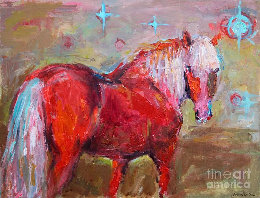 Розовый конь песни. Красный конь в живописи. Красная лошадь. Кони в живописи. Лошадь Импрессионизм.
