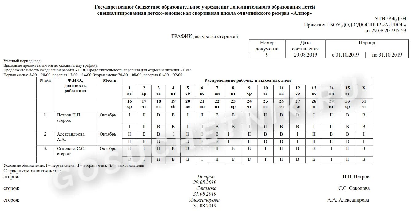 Вторая сторожа. График сменности сторожей на 3 человека. График сменности сторожей форма. График сменности сторожей образец. Образец Графика сторожей по 12 часов.