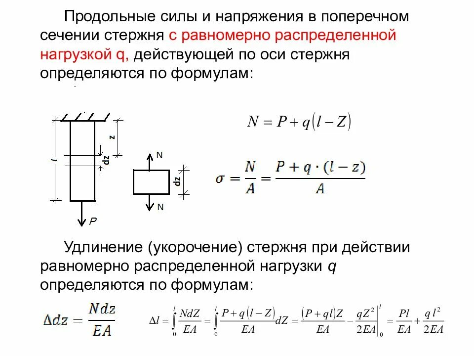 Как определяется продольная сила в поперечном сечении бруса. Как определить напряжение в стержне. Напряжения в произвольном сечении. Формула продольной силы в сечении.