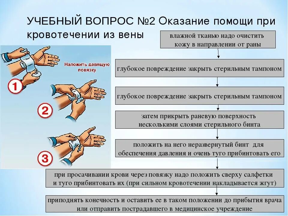 Первая помощь при кровотечениях 8 класс обж. Алгоритм оказания 1 помощи при венозном кровотечении. ПМП при артериальном и венозном кровотечениях. Алгоритм оказания ПМП при венозном кровотечении. Алгоритм при кровотечении алгоритм действий.