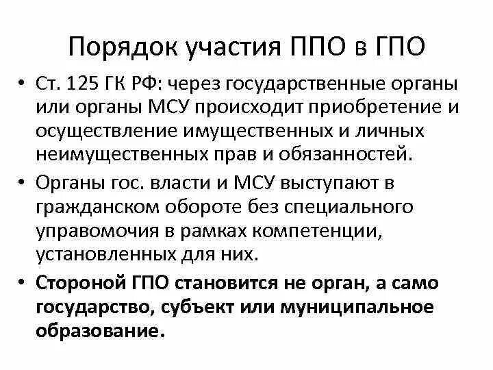 Ст 125 ГК РФ. Субъекты ГПО. ППО публично правовое образование. Особенности участия ППО В ГПО.