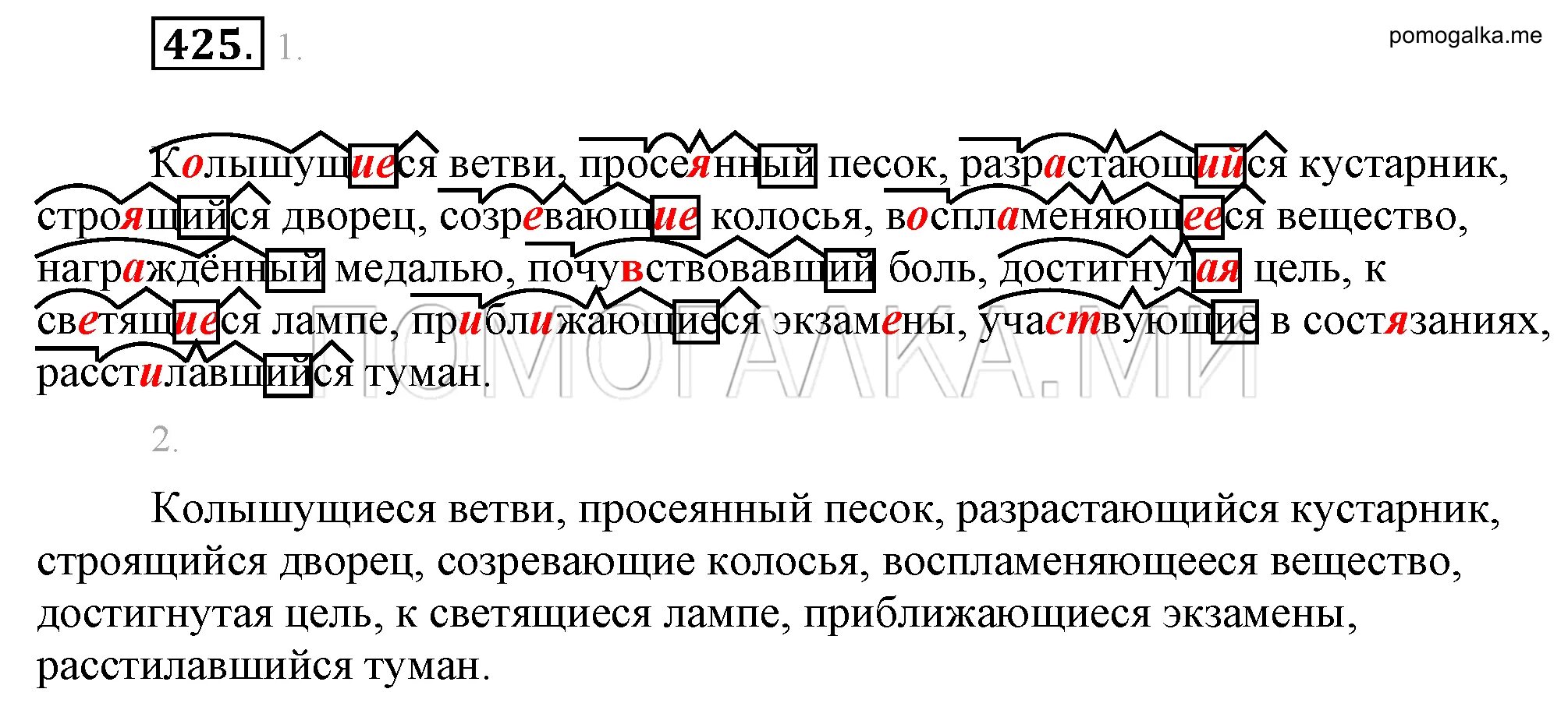 Вставить в слова пропущенные морфемы. Русский язык 6 класс Разумовская упражнение 425. Морфемы причастий. Гдз по русскому 6 класс Разумовская. Колышущиеся ветви.