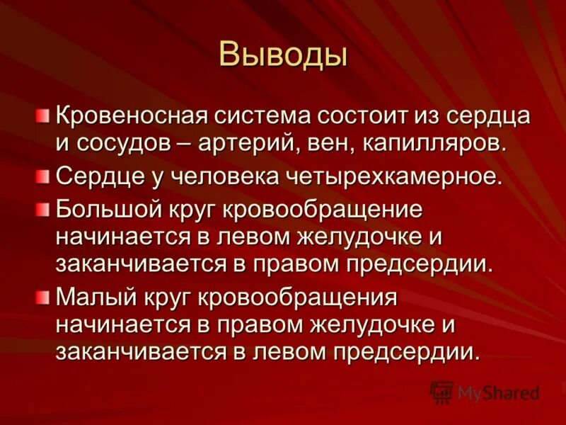 Человеком были выведены. Кровеносная система вывод. Кровеносная система человека вывод. Вывод по кровеносной системе. Вывод кровообращение.