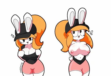 simple background, white background, anthro, big breasts, big ears, black e...