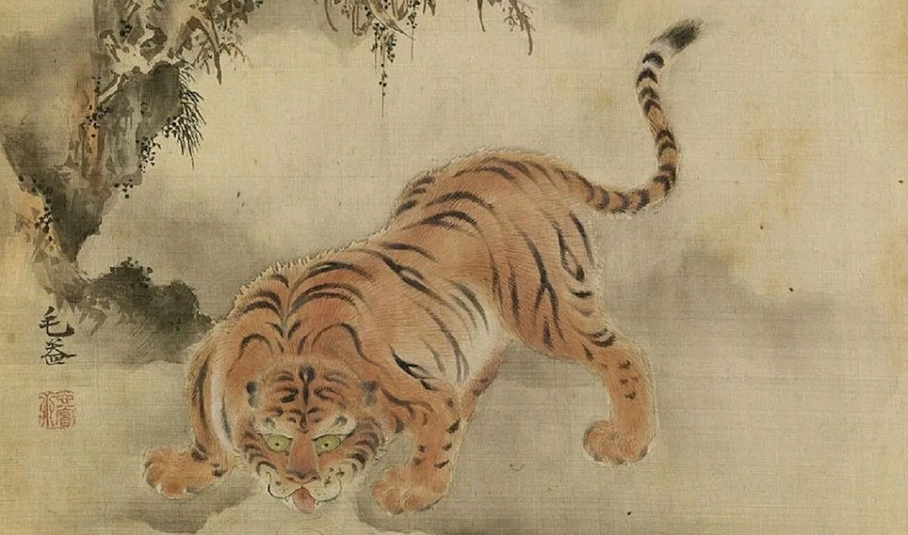 Хокусай тигр. Японские тигры эпохи Эдо. Гохуа китайская живопись тигр. Тигр Кано тигра.