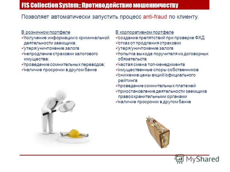 System collection c. Система collection. Система противодействия мошенничеству. Уничтожение залога. Презентация на тему ФИС работников.