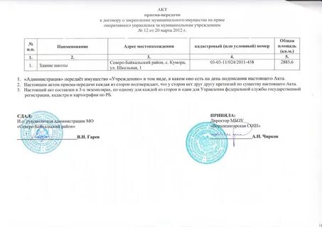 Акт передачи техники в аренду