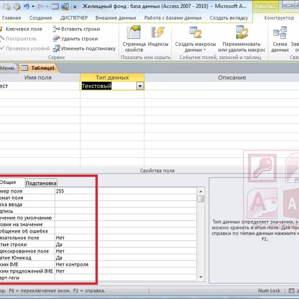 Access основными свойствами поля. Характеристика поля в access. Длина Формат поля access. Размер поля в аксессе. Access текст