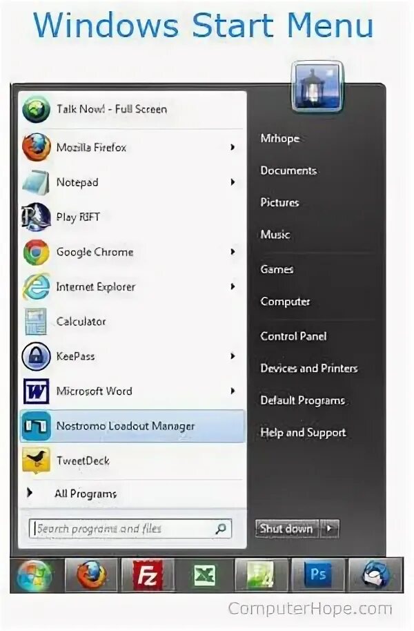 Open the menu start. Start menu in computer games.