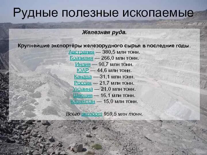 Какое рудное полезное ископаемое дало толчок развитию. Железная руда крупнейшие экспортеры. Рудные ресурсы страны. Рудные ресурсы страны Лидеры. Экспорт полезных ископаемых.