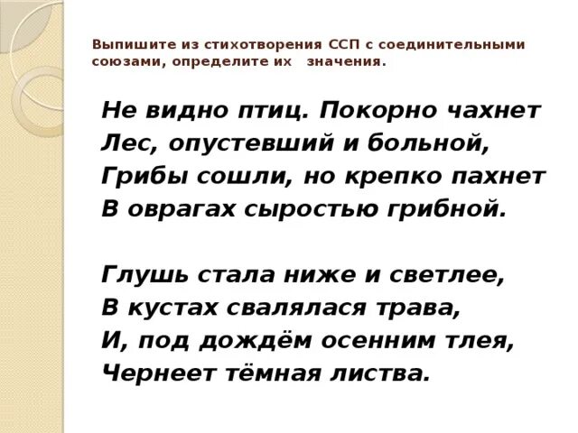 Стихотворение про предложения. Стихотворение с союзами. Предложения из стихов. Стихотворение не видно птиц. Стихотворение со сложными предложениями.