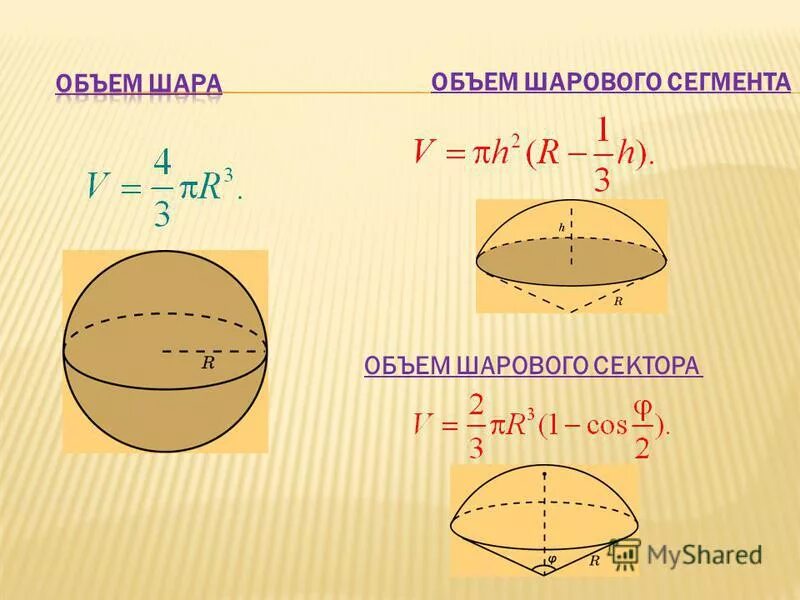 Формула объема шарового сегмента. Объём сегмента шара формула. Объем шарового сегмента формула. Как найти объем шарового сегмента. Объем шарового сектора формула.