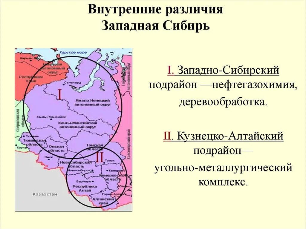 Какие внутренние различия существуют. Западно Сибирский и Кузнецко Алтайский подрайон. ТПК Западно Сибирского экономического района. Характеристика Западно Сибирского подрайона. Кузнецко-Алтайский ТПК на карте.