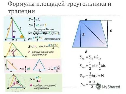 Площади внутренних треугольников треугольника