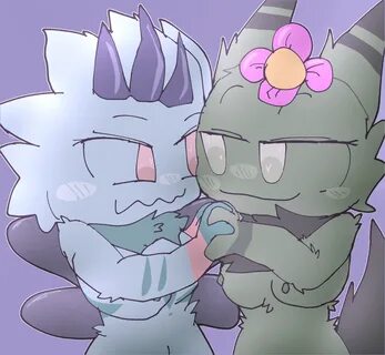 cute, figs (kaiju paradise), flower, furry, hand holding, kaiju paradise, o...