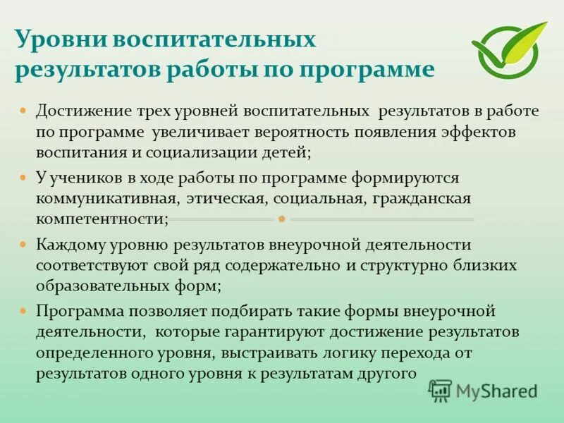 Уровни результатов воспитания