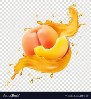 Peach realistic fruit and juice splash vector image on VectorStock.