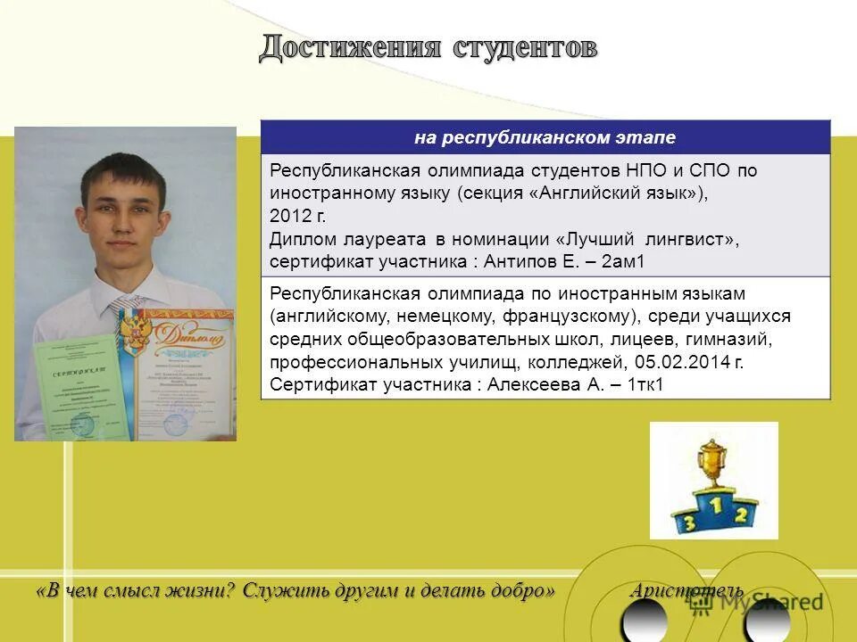 студенческие достижения