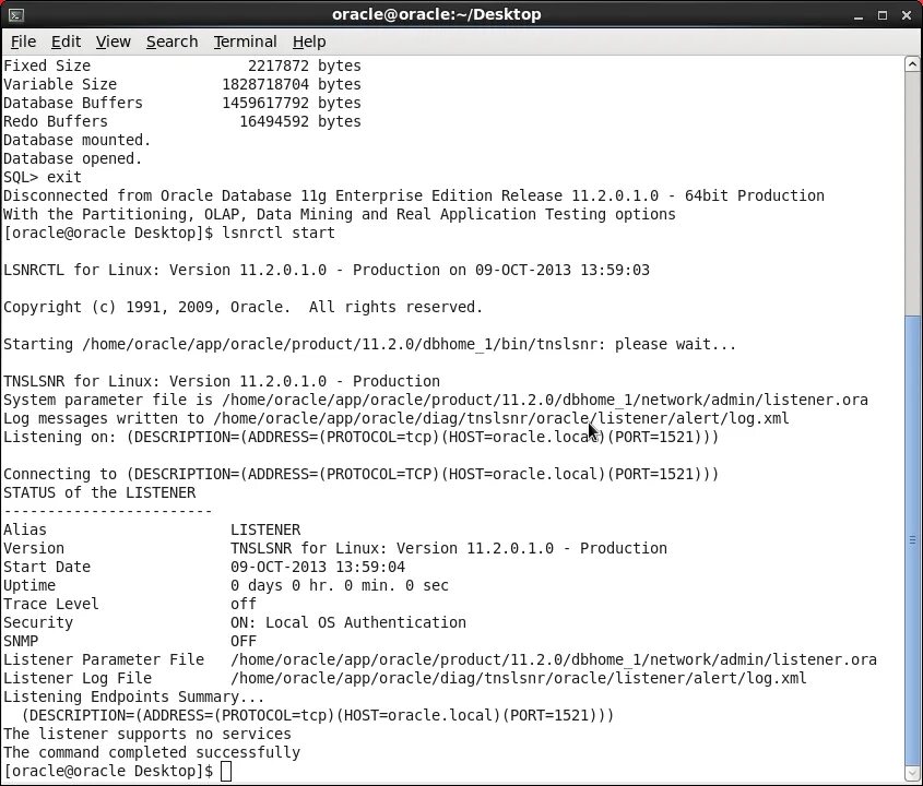 Oracle host. Oracle startup lister startup.