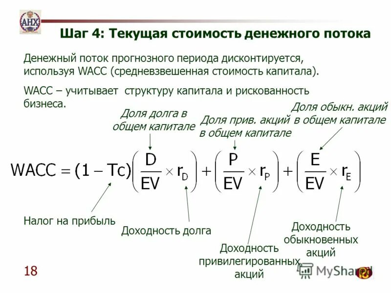 Текущая стоимость денежных потоков. Текущая стоимость денежного потока. WACC инвестиционного проекта пример расчета. Ставка дисконтирования WACC формула. Чистая текущая стоимость денежных потоков