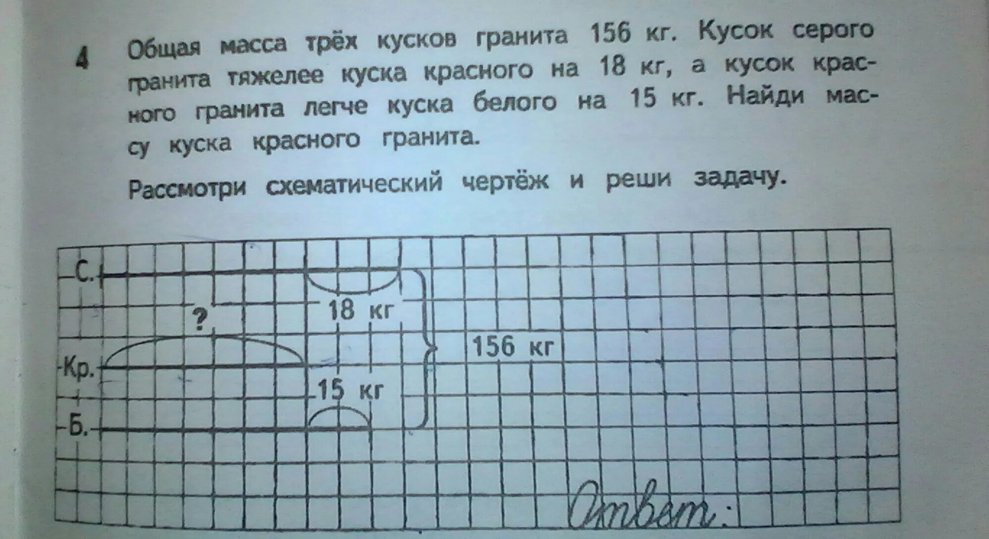 Общая масса трех кусков гранита 156 кг