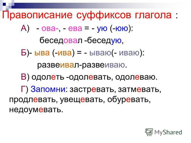 Зависевший почему е. Суффикс ыва Ива в глаголах.