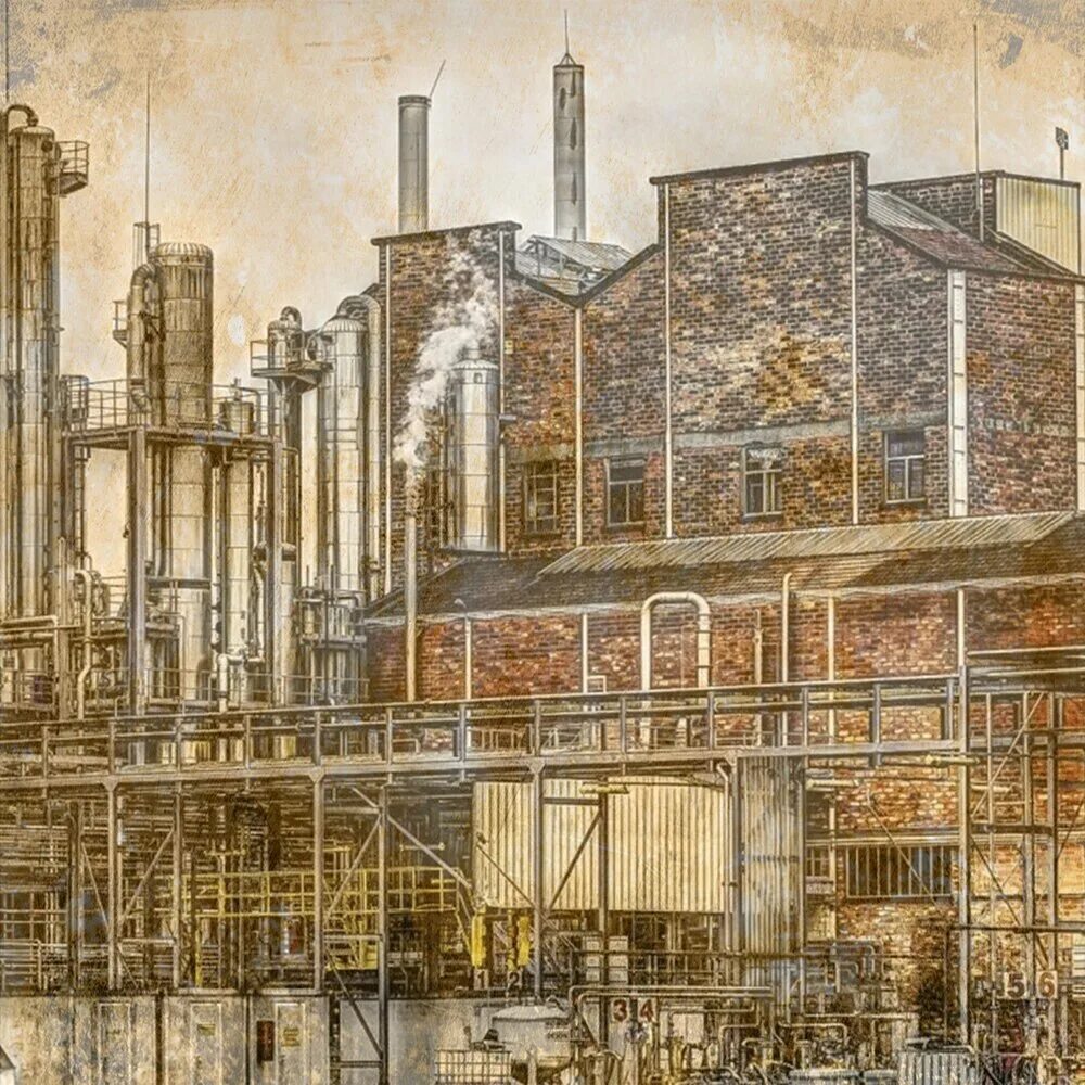 первая фабрика авангарда. Sci fi завод роботов art. индастриал пейзаж. склад арт. мрачный индустриальный пейзаж.