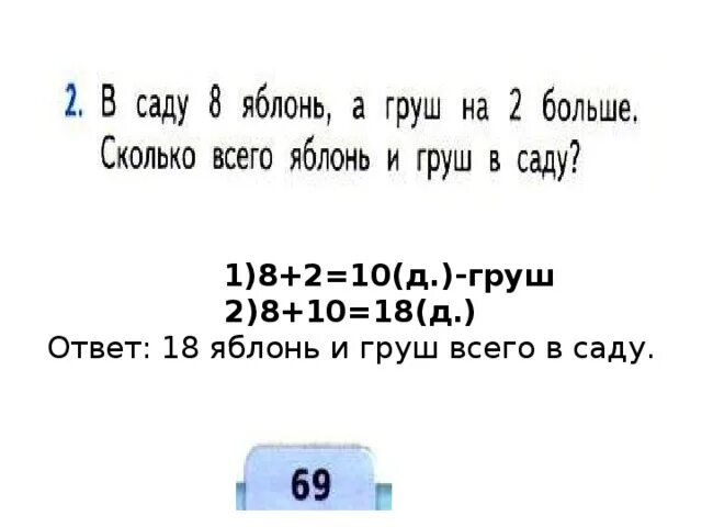 В саду 8 яблонь а груш. В саду 8 яблонь а груш на 2 больше сколько всего яблонь и груш. В саду 8 яблонь а груш на 2 больше сколько яблонь и груш в саду. Задача в саду восемь яблонь.