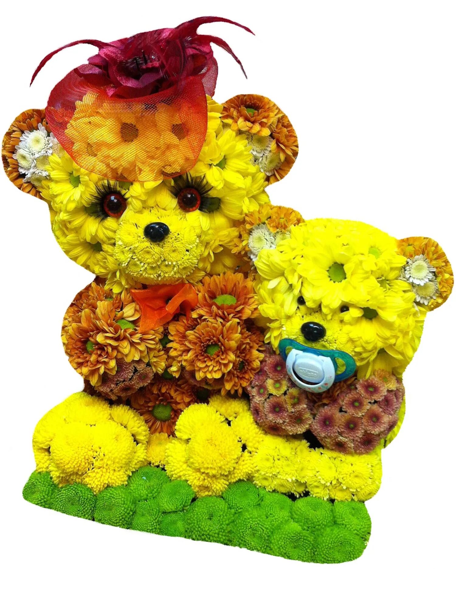 зверюшки из живых цветов. цветочная композиция с игрушкой. зверюшки из цветов. оригинальный букет. игрушки из цветов.