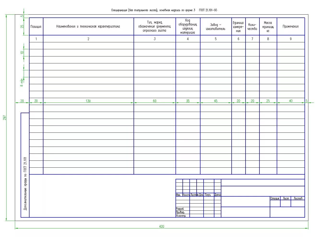 Размеры спецификации по госту. Спецификация а4 ГОСТ. Лист спецификации а4. Штамп чертежа спецификация. Спецификация СПДС а4.