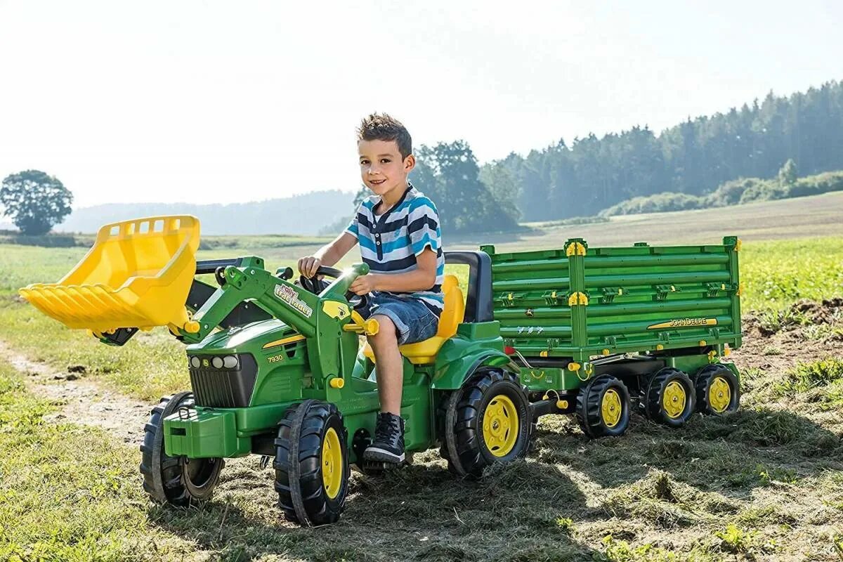 John Deere 7930 детский педальный. Детский трактор Джон Дир. Трактор Джон Дир с прицепом. Rolly Toys 7930. Трактора для детей 7 лет