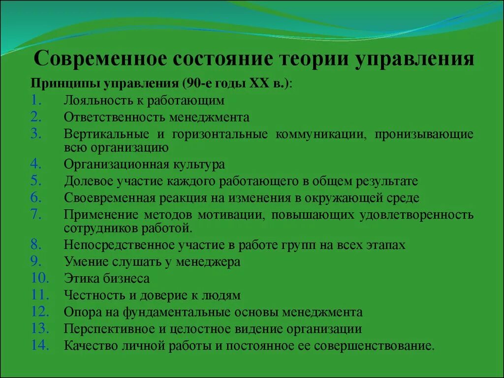 Современные теории управления. Теоретические принципы уп. Принципы теории менеджмента. Современные теории менеджмента.